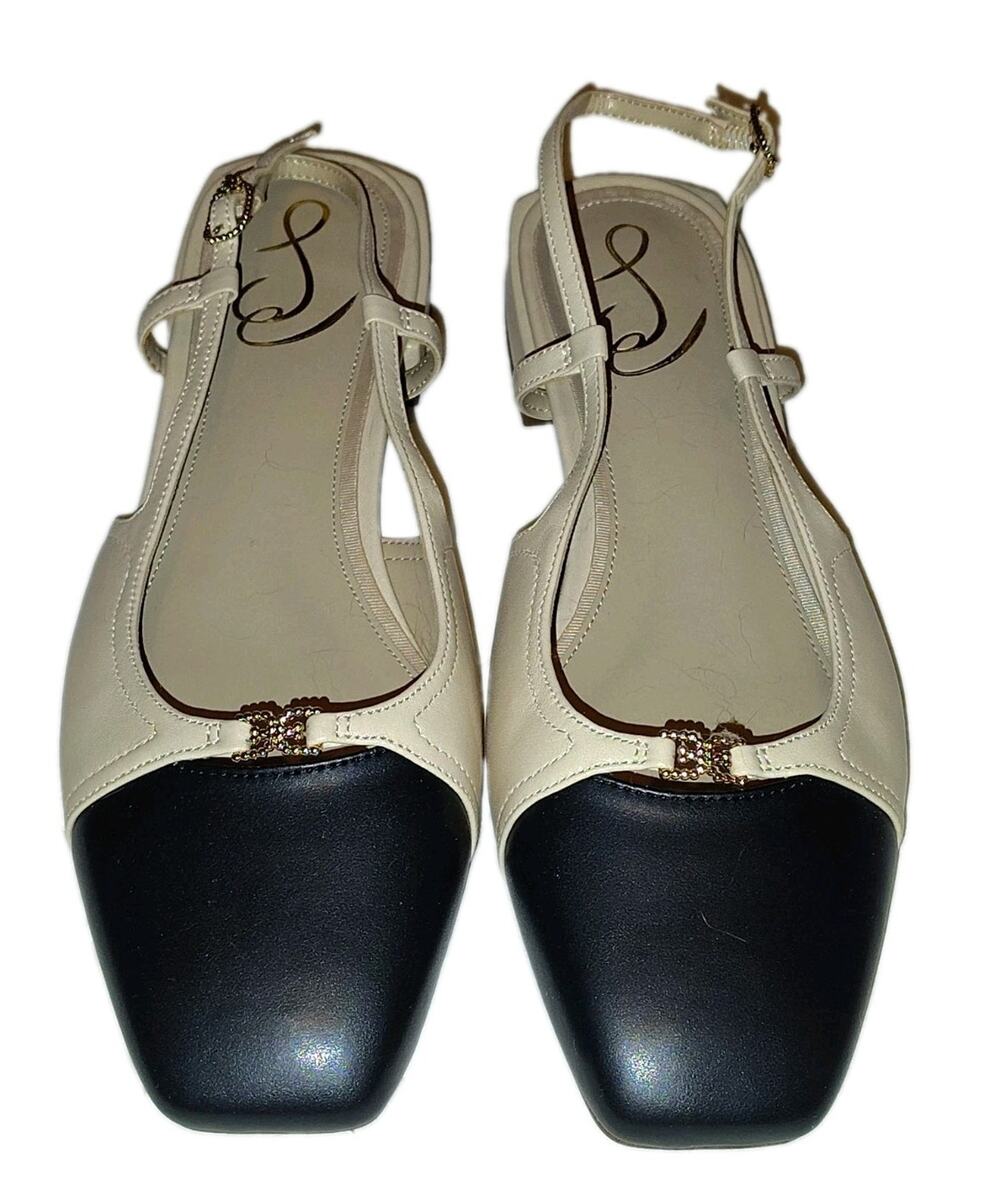 Sam Edelman Tarra Two-Tone Cap Toe Slingback Ballet Flats Cream Black NWOT